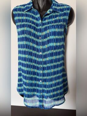 Liz Claiborne Blue & Teal Sleeveless Top - Shear